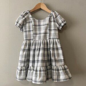 Handmade Children's Cotton Flannel Grey White Plaid Ruffle Dress